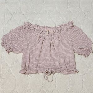 Free People pink stripe Dorothy ruffle crop blouse size XS